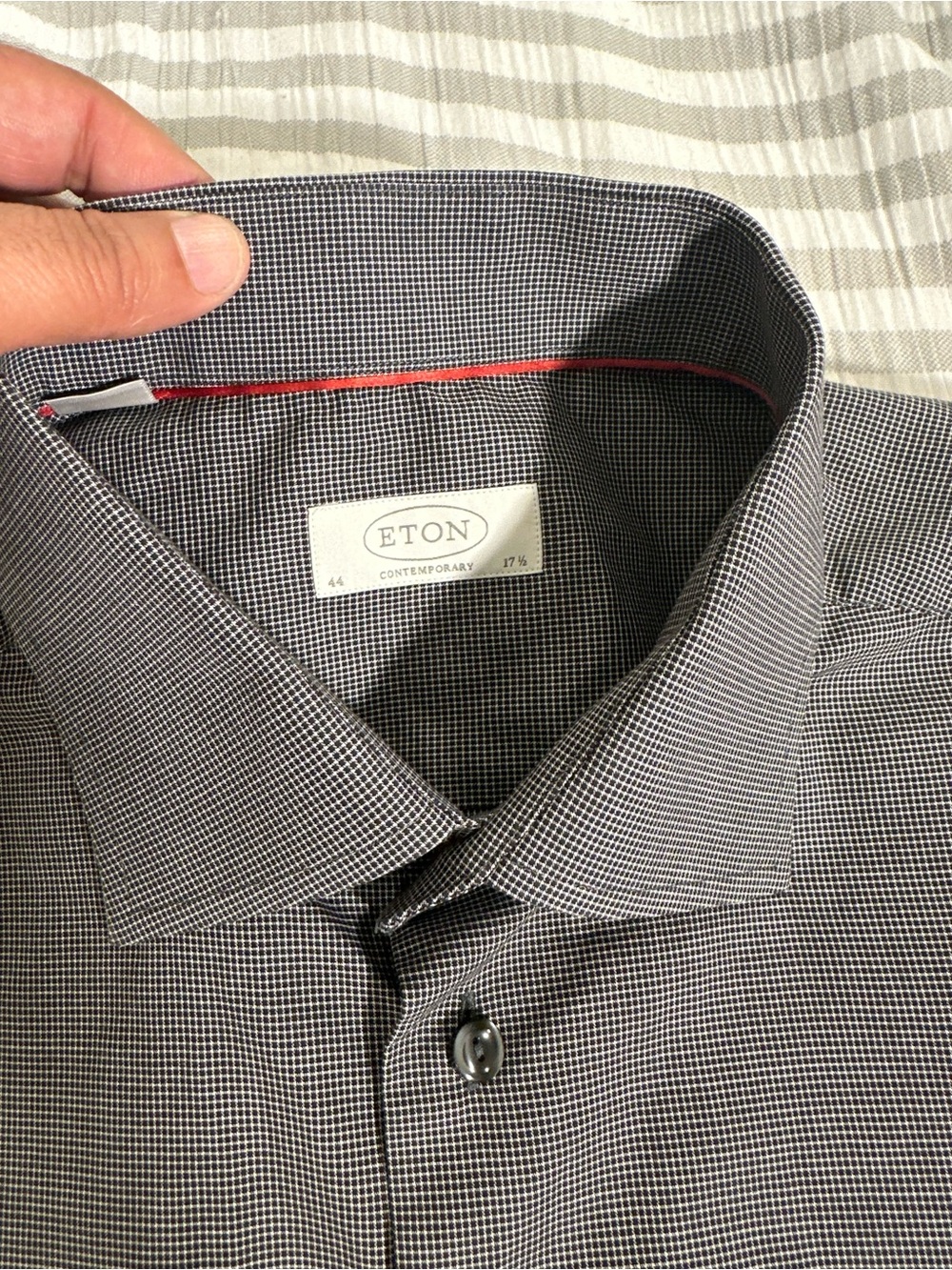 Eton Men's Contemporary Dress Shirt, Long Sleeve, Button-Up, Black 44/17.5
